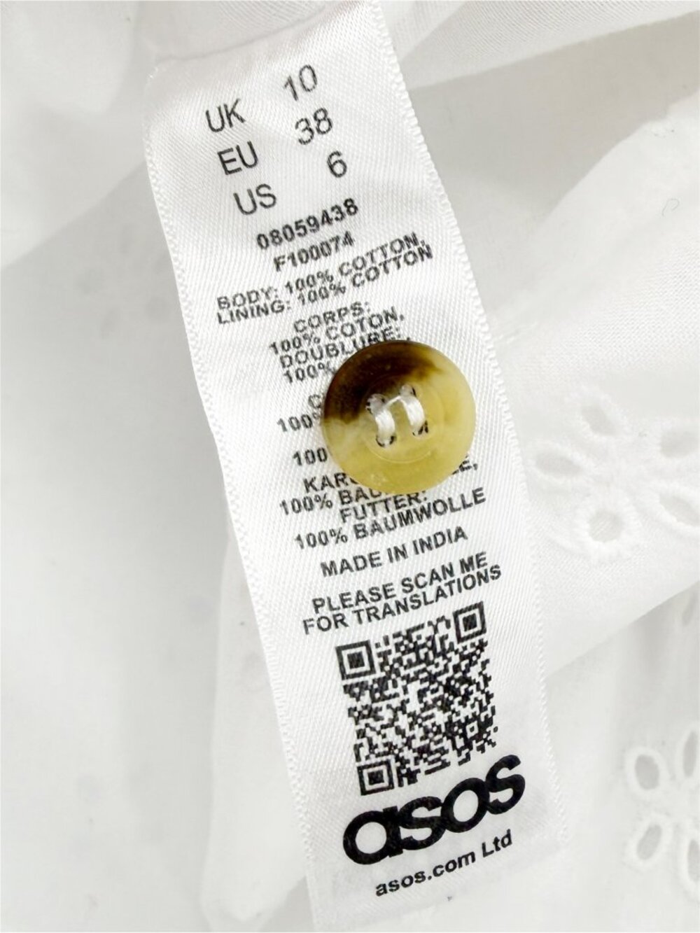 ASOS Design WHITE Button Front Eyelet Mini Skirt Sz 6 Coquette Western Boho - Picture 8 of 10